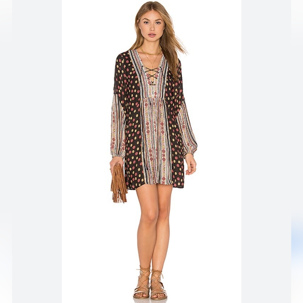 Free People Rain Or Shine Pebled Chiffon Mini Dress Black Size Large